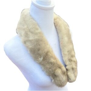 Vintage Platinum Mink‎ Fur Collar Stole Velvet Backing 32in Light Blonde